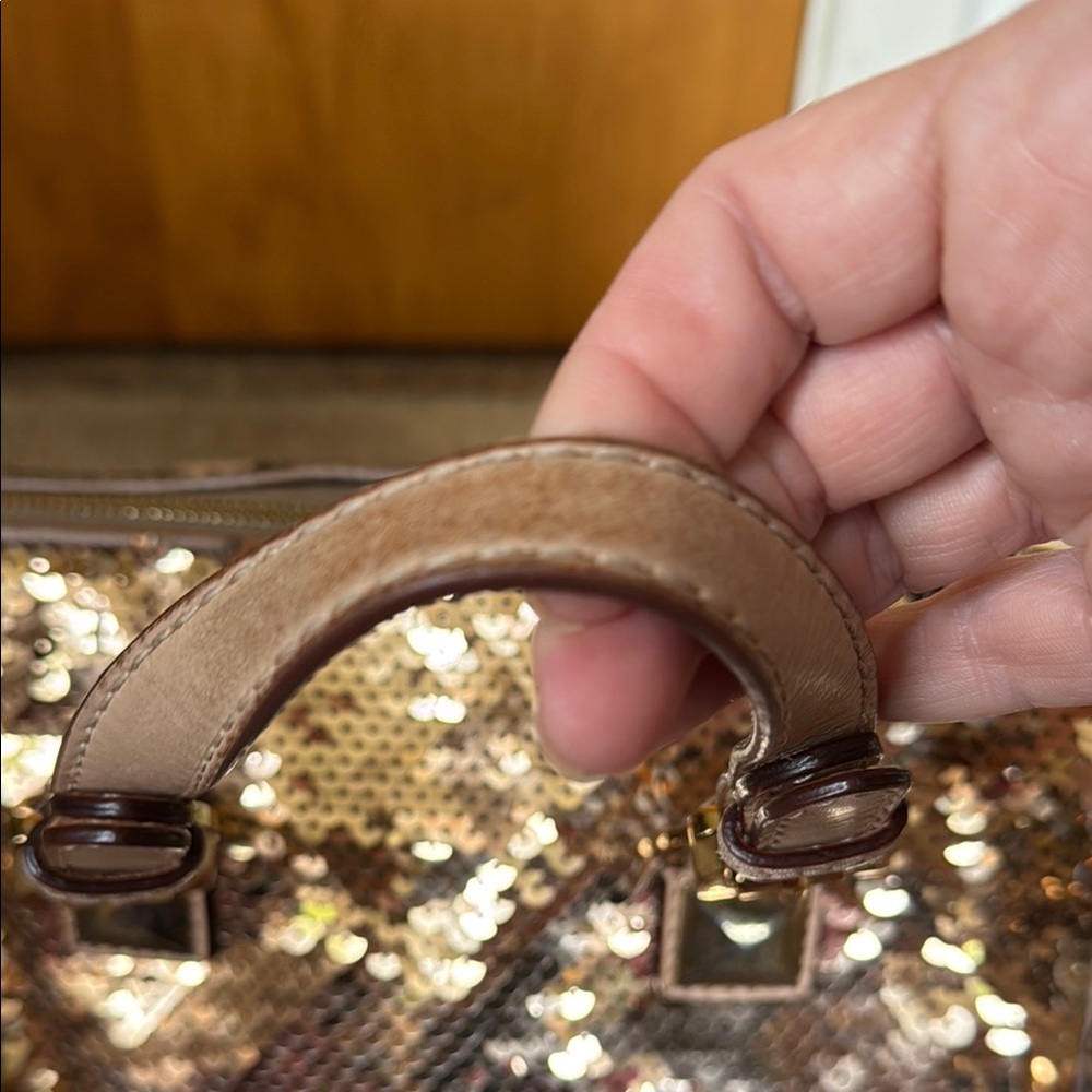 Michael Kors Gold Tan Satchel with Sequined Design - Picture 9 of 12